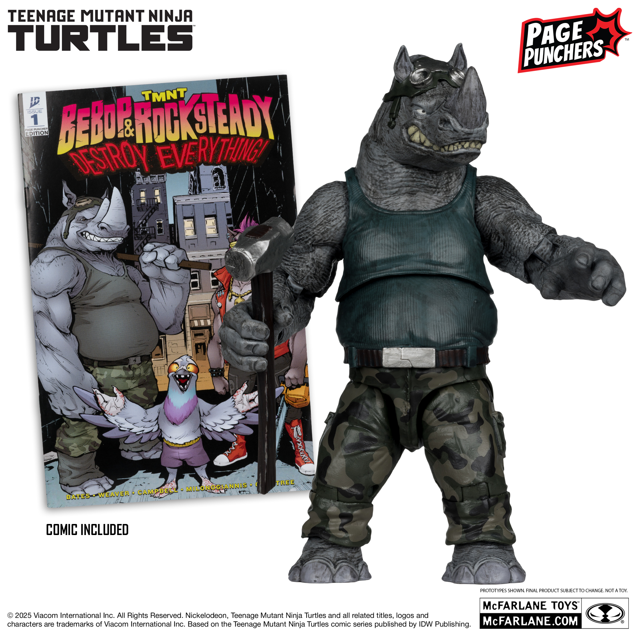 Teenage Mutant Ninja Turtles Page Punchers Rocksteady Action Figure with Comic - 5"